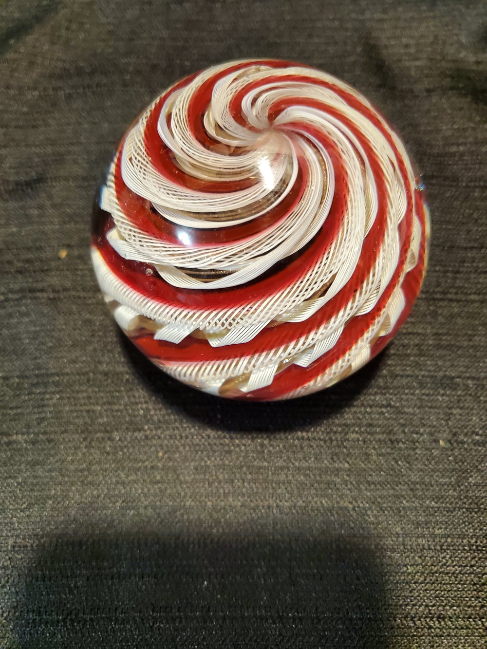 Vintage Murano Glass Magnum Paperweight - Red & White Latticino frattelli toso